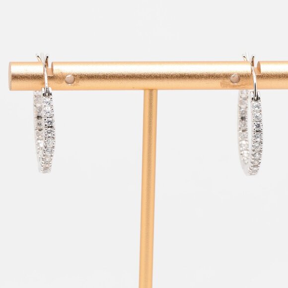 Vintage Sterling Silver Round White CZ Hoop Earrings - Picture 3 of 7